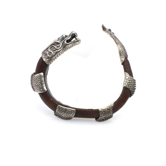 Lou Guerein Silver 925 Dragon and Stingray Skin Cuff Bracelet Bangle - Picture 2 of 6